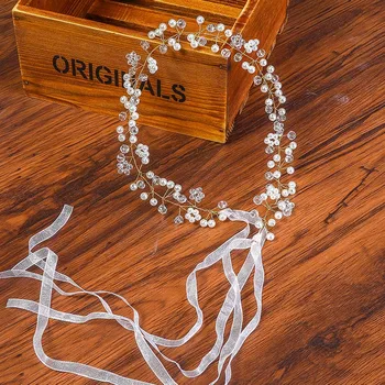 Haimeikang Women ' s Wedding Bridal White Crystal Beads Pearl Headbands Flower Hairband For Women Girls Party Hair Accessories