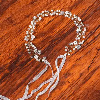 Haimeikang Women ' s Wedding Bridal White Crystal Beads Pearl Headbands Flower Hairband For Women Girls Party Hair Accessories