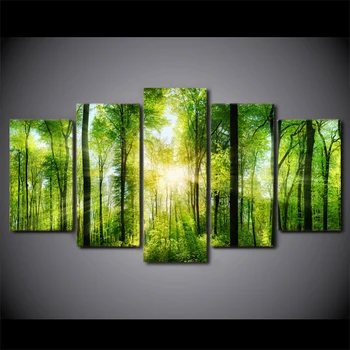 Капка доставка HD печатни 5 бр. платно Пролет зелени гори живопис зелени дървета, стенни картини за хол