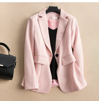 Дамски зимни палта 2021 копчета за палто с дълъг ръкав джобове Blazer Feminino плюс размер 3xl синьо, розово сиво мода Дамски палта