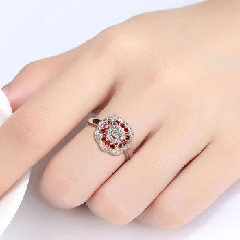 Bague Ringer класически пръстени от сребро 925 проба за очарователни жени с рубиновым Цирконии кръгла форма скъпоценни камъни на лейди партия на едро подарък