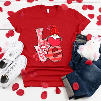 40# тениски любов Сърцето печатни Валентин тениска ежедневни жени с къс ръкав графичен тениски, потници Свети Валентин подарък тениска