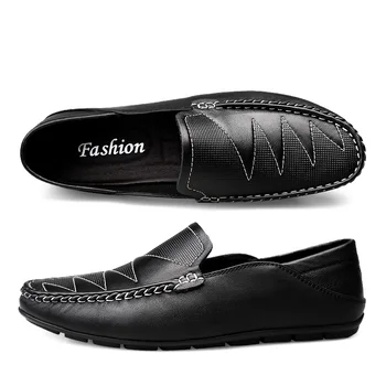 Man Boat Shoes Slip on 2020 лятна Мъжки обувки, Обувки от естествена кожа, мъжки мокасини дизайн на свободното време на апартамент мокасини дишащи