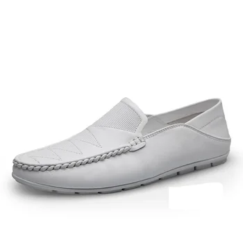 Man Boat Shoes Slip on 2020 лятна Мъжки обувки, Обувки от естествена кожа, мъжки мокасини дизайн на свободното време на апартамент мокасини дишащи