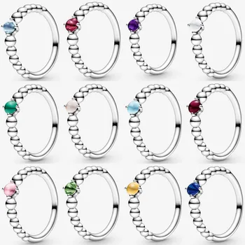 2020 ново истинско сребро 925 проба от януари до декември мъниста пръстени Оригинал за жени бижута за сватбата на сестра подарък