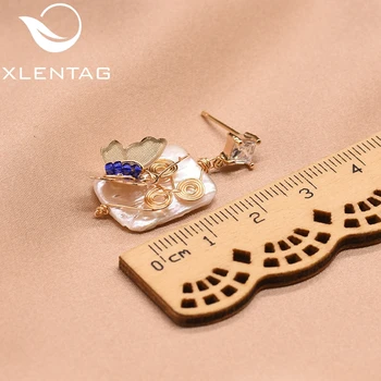 XlentAg оригинален дизайн геометричен сладководни перли пеперуда обеци, годежни сватбен подарък за жени, бижута GE0806