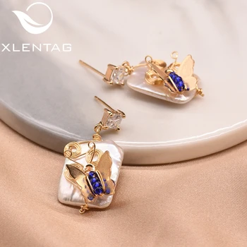 XlentAg оригинален дизайн геометричен сладководни перли пеперуда обеци, годежни сватбен подарък за жени, бижута GE0806