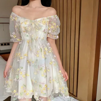 Страхотна облекло Sukienka Vintage Cottagecore естетически сладък Harajuku Kawaii секси розови sundresses жени лято