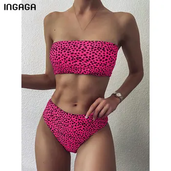INGAGA Висока Талия бикини бански женски бански костюми за жени bandow Biquini Леопард бански костюми 2021 нов двухсекционный комплект бикини