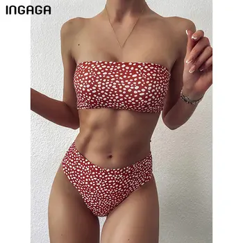 INGAGA Висока Талия бикини бански женски бански костюми за жени bandow Biquini Леопард бански костюми 2021 нов двухсекционный комплект бикини