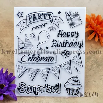 PARTY Happy Birthday Surprise Лексикон САМ photo cards account rubber stamp clear печат прозрачен печат 14x18cm KW680601