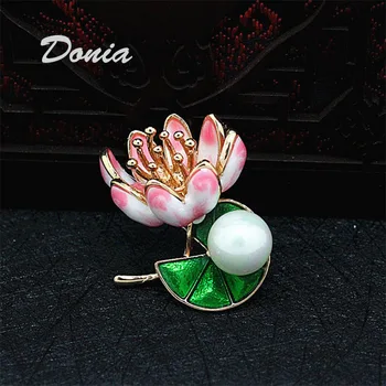 Donia Fashion jewelry собственоръчно Emalal three-пространствен lotus shell pearl brooch ladies coat пин scarf brooch аксесоари
