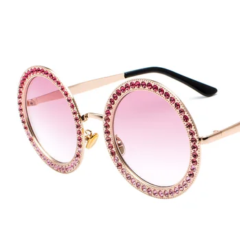 Диамант кръгли слънчеви очила Жени 2018 луксозна марка дизайнер Crystal слънчеви очила женски сплав рамка скъпоценни камъни нюанси Gafas de sol