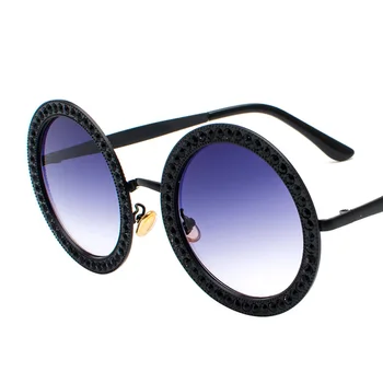 Диамант кръгли слънчеви очила Жени 2018 луксозна марка дизайнер Crystal слънчеви очила женски сплав рамка скъпоценни камъни нюанси Gafas de sol