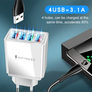4 порта EU/US Plug Fast USB Charger For Phone Multiport Port Adapter for Huawei/XIAOMI Tablet Portable Wall Mobile Charger