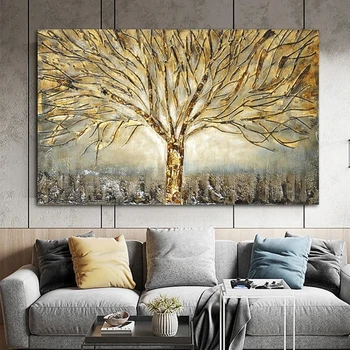 Абстрактно Златното дърво платно картини на съвременни плакати и щампи Куадрос стенни художествени картини за хола декорация на дома, без рамка