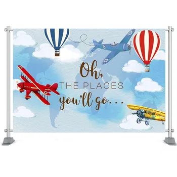 Baby shower Adventure Photography Background Party Air plane Birthday Party Backgrounds Oh The you will go Air балон Fantasy Pho