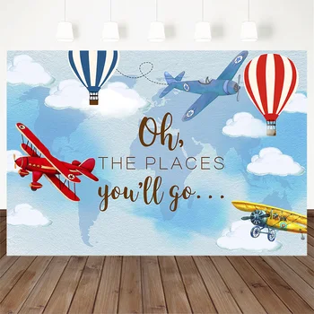 Baby shower Adventure Photography Background Party Air plane Birthday Party Backgrounds Oh The you will go Air балон Fantasy Pho