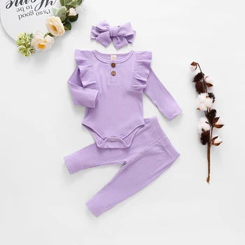 Melario Baby Girl Boys Clothes Set New Spring Toddler Suit Flying Sleeve Rompers+панталони+лента за глава 3шт облекло комплект детски дрехи