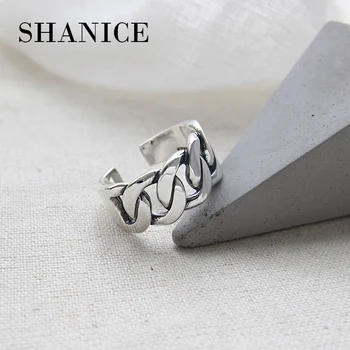SHANICE Wide Antique Thai Silver стерлинговое сребро 925 проба открити пръстени плоска верижка регулируеми пръстени за пръстите на модни сребърни бижута