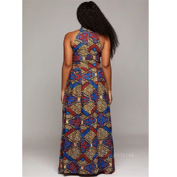 Макси рокля 2020 Новини Секси Африканска облекло дами американски Sleevelesss виси на шията на тънък африкански рокли за жени плюс размер