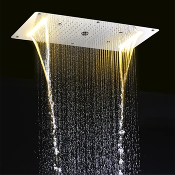 Баня таван LED душ комплект 380x700 мм валежи водопад накрайник за душ 6ways Термостатичен смесител за душ с джакузи.хотелът на тялото