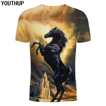 YOUTHUP 2020 мъжки 3d пълен пин топ тениски мъжка мода лято с къс ръкав тениска с уникален дизайн кон печат топ тениски
