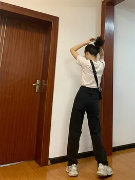 скъсани дънки за жени плюс размер 5XL висока талия мама стари дънки черни дънкови панталони цялата дължина на панталона Harajuku выдалбливают дупка