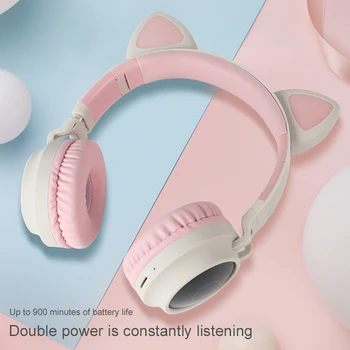 Карикатури Главоболие Безжични Слушалки Bluetooth Kid Розовата Котка Ear Сгъваема Стереозвук Светещ Слушалки Детски Слушалки