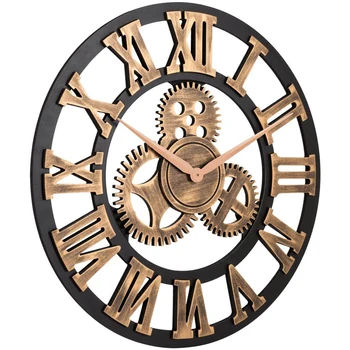 40 см стенен часовник с модерен дизайн ретро римски цифри стенни часовници не тикающие назъбени метални часовници, златни големи декорация на всекидневна