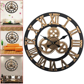 40 см стенен часовник с модерен дизайн ретро римски цифри стенни часовници не тикающие назъбени метални часовници, златни големи декорация на всекидневна