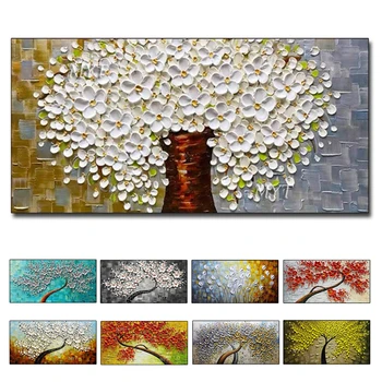 Безплатна доставка, без рамка цветни нож цвете 3D масло абстрактна живопис платно за стена живопис за хола Home Decor