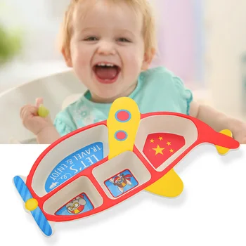 3 бр./компл. децата бамбуковое влакна детска чиния самолет форма на окото купа за хранене Вилица Лъжица комплект за хранене на бебето прибори прибори за хранене