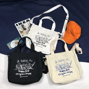 Японски Harajuku печат холщовая чанта дамски Корея ulzzang рамото куриерска чанта ново писмо карикатура печат случайни спретнати чанти