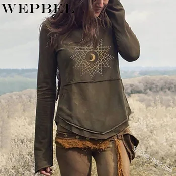 WEPBEL готически стил пънк блуза, блузи, дамска мода Луната печат hoody с дълъг ръкав Секси готическа риза за жени