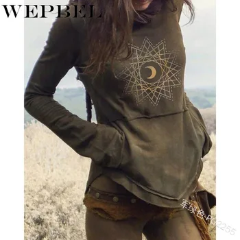 WEPBEL готически стил пънк блуза, блузи, дамска мода Луната печат hoody с дълъг ръкав Секси готическа риза за жени