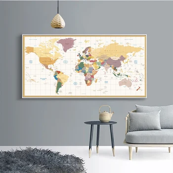 На световната политическа карта платно Живопис скандинавски печатане на изкуството на стената картина за хола, детска стая Home Decor Безплатна доставка