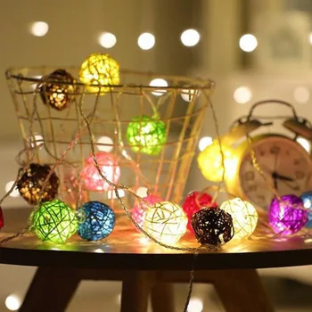 120cm/150cm 10 LED Rattan Balls Light String Фея Holiday Garland Коледа Outdoor Party Decoration Gerlyanda USB/Battery JQ