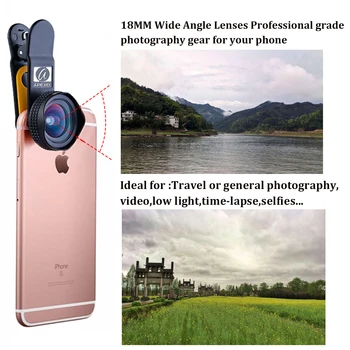 Apexel Обектив 18 MM HD Wide Angle Optic Pro Обектив Cell Phone Camera Lens Kit 0.6 X за Samsung galaxy s8 plus S6 S7 и телефон 18 MM