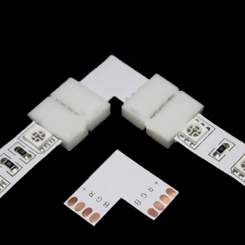 10шт 10мм RGB 4 Pin L форма на 90 градуса запоени конектори за 5050 12V LED RGB ленти битови електрически аксесоари
