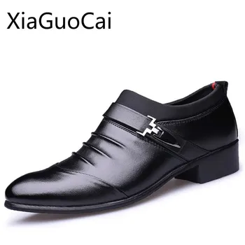Черна висококачествена ниска горна мъжки модельная обувки пролет Slip-on мъжки Бизнес обувки на равна подметка есен мъжки тоалети обувки