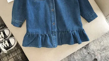 Момичета Jeans Dress Long Sleeve Casual Сладко Dress for Baby Girl Outfits тъмно синьо пролетно облекло New 2018 Детски дрехи с равенство