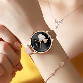 CURREN дамски часовници са най-добрата марка на луксозни кристални кожени ръчен часовник елегантен стил тънки часовници сърцето очарователни часове Montre Femme