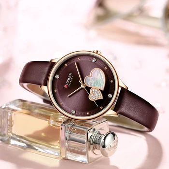 CURREN дамски часовници са най-добрата марка на луксозни кристални кожени ръчен часовник елегантен стил тънки часовници сърцето очарователни часове Montre Femme