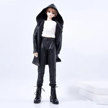 BJD кукла дрехи са подходящи за 1/3 от 1/4 от размера на мода красив черен дълъг пу палто палто от носенето на шапка топ кукла аксесоари