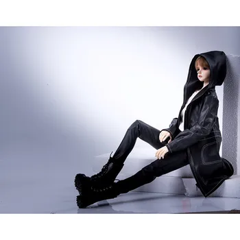 BJD кукла дрехи са подходящи за 1/3 от 1/4 от размера на мода красив черен дълъг пу палто палто от носенето на шапка топ кукла аксесоари