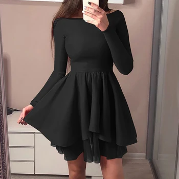 Womens Секси A-line Mesh Splicing Облечи Lady Long Sleeve Party Club Vintage Dress 2019 Fashion Women Mini Dress Red Black SJ1844V