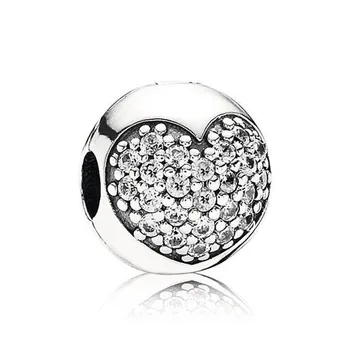 S925 сребърна топка Чар проправи Crystal любов Сърцето клип заключване втулка топчета за жени гривна направи си САМ бижута