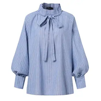 Celmia елегантни шарени ризи, дамски ежедневни блуза дами фенер ръкав секси копчета и вратовръзка пеперуда офис стилни блузи, плюс размер 5XL