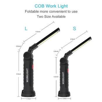 COB LED Light Work USB Акумулаторна магнитен led фенерче Фенерчето сгъваем окачен на кука лампа за външно къмпинг, Риболов 5 режима